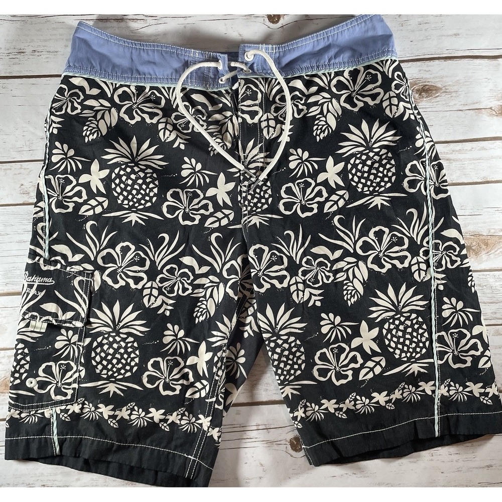 Tommy Bahama Board Shorts Size 32 Gray Floral Resortwear Vacation Tropical
